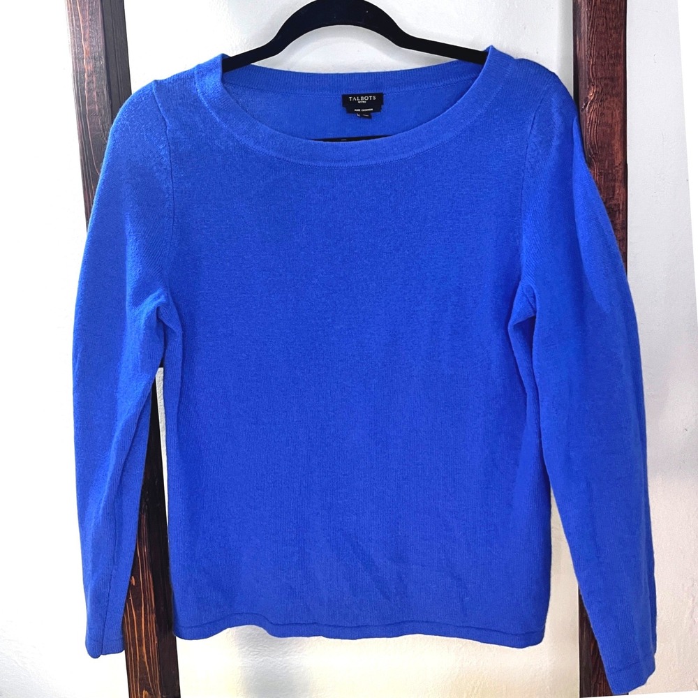 Talbots Petites Royal Blue 100% Pure Cashmere Boat Neck Sweater Size MP Preppy